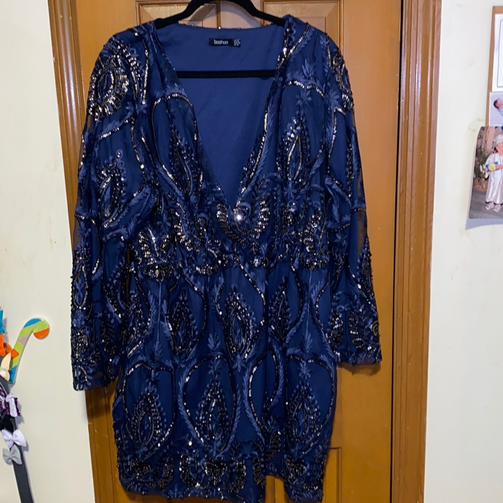 Beaded navy dress